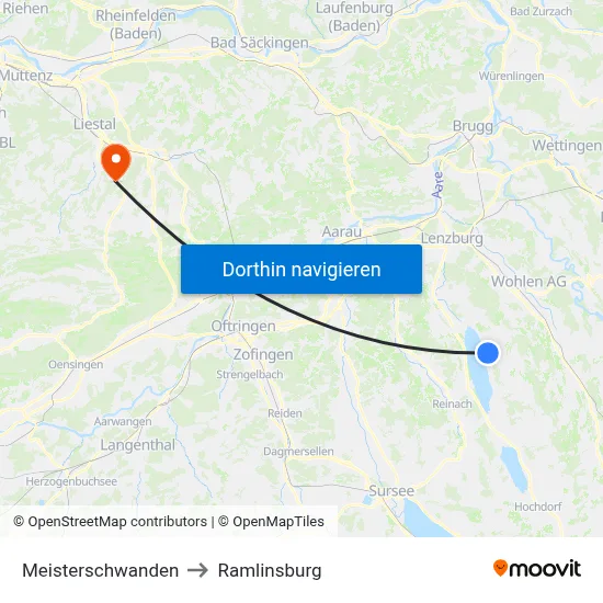 Meisterschwanden to Ramlinsburg map