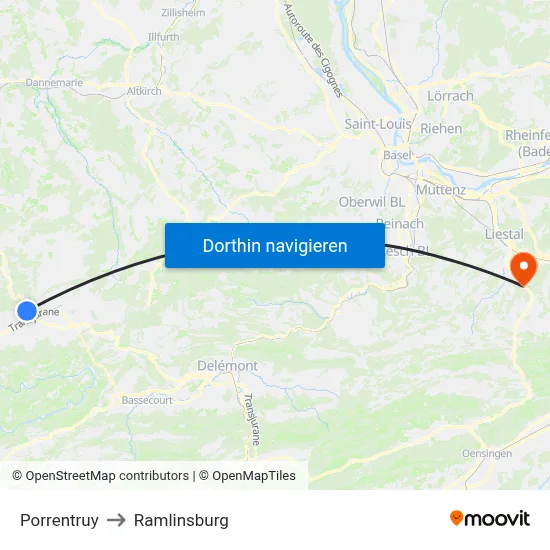 Porrentruy to Ramlinsburg map
