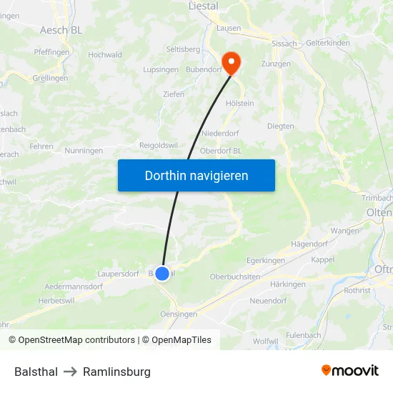 Balsthal to Ramlinsburg map