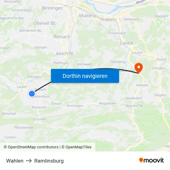 Wahlen to Ramlinsburg map