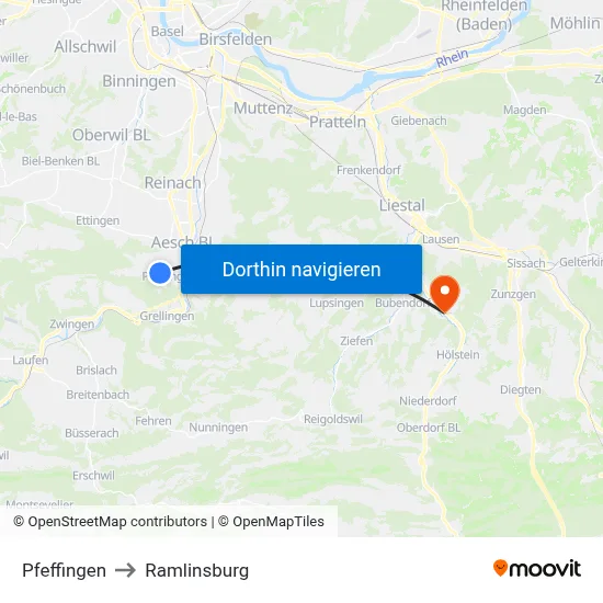 Pfeffingen to Ramlinsburg map