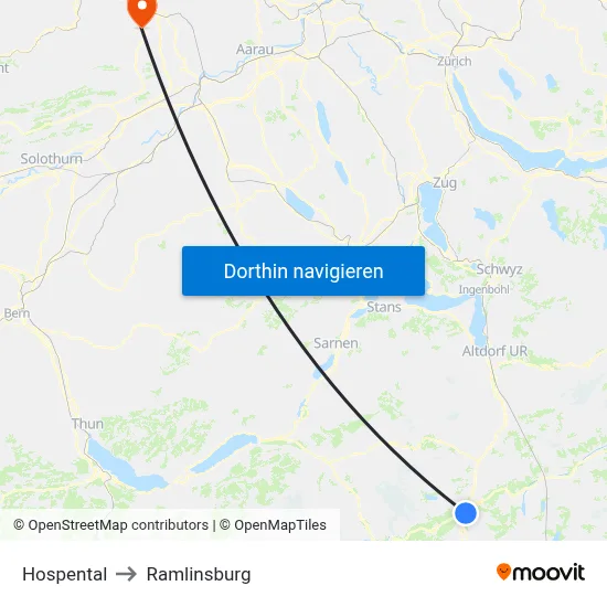 Hospental to Ramlinsburg map