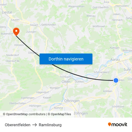Oberentfelden to Ramlinsburg map