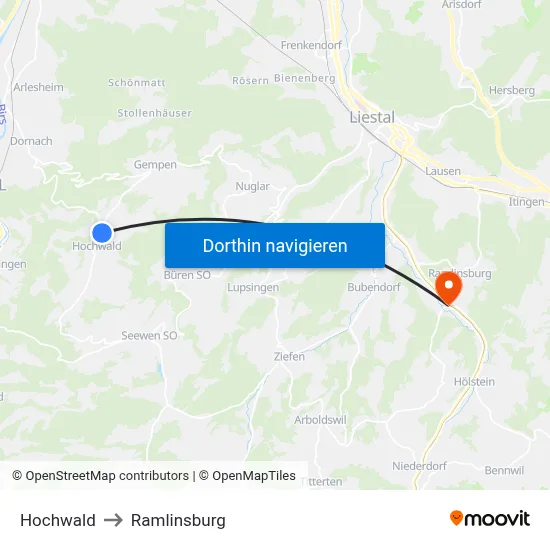Hochwald to Ramlinsburg map