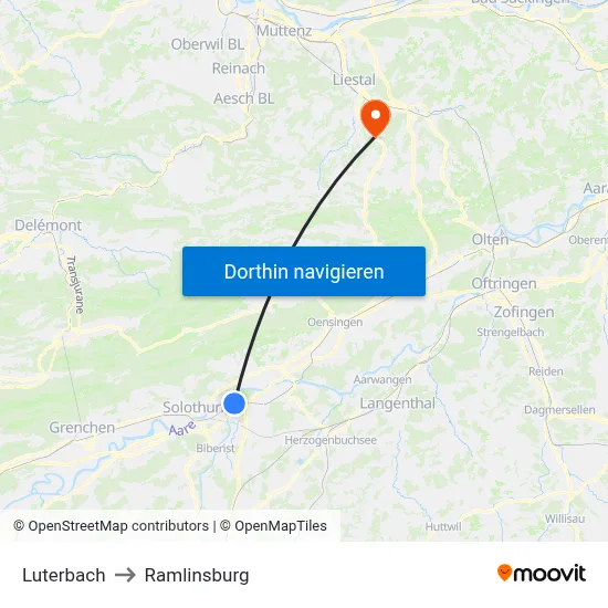 Luterbach to Ramlinsburg map