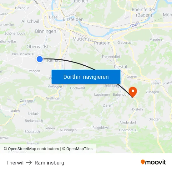 Therwil to Ramlinsburg map
