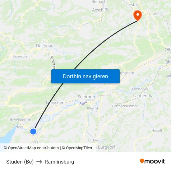 Studen (Be) to Ramlinsburg map