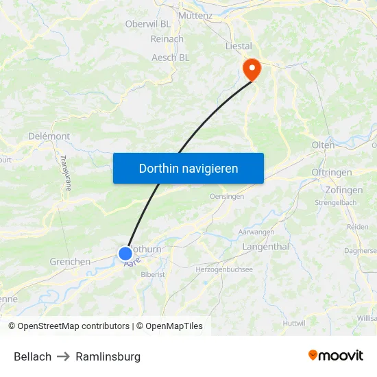 Bellach to Ramlinsburg map