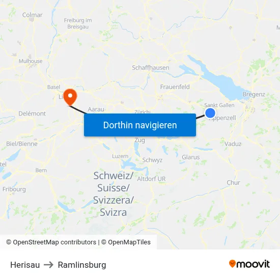 Herisau to Ramlinsburg map
