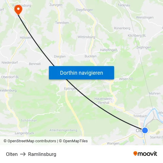 Olten to Ramlinsburg map
