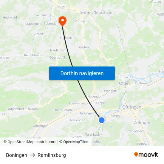 Boningen to Ramlinsburg map
