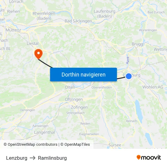 Lenzburg to Ramlinsburg map