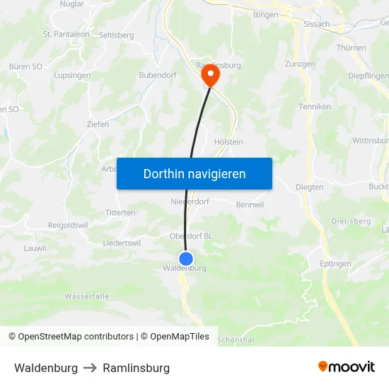 Waldenburg to Ramlinsburg map