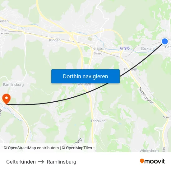 Gelterkinden to Ramlinsburg map