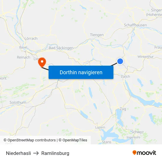 Niederhasli to Ramlinsburg map