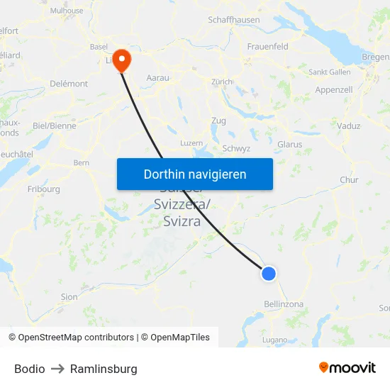 Bodio to Ramlinsburg map