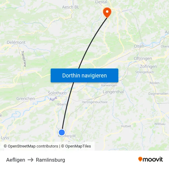 Aefligen to Ramlinsburg map