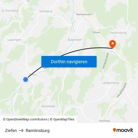 Ziefen to Ramlinsburg map