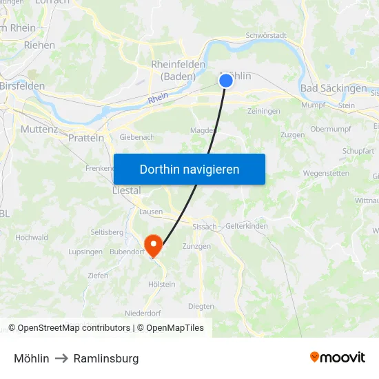 Möhlin to Ramlinsburg map