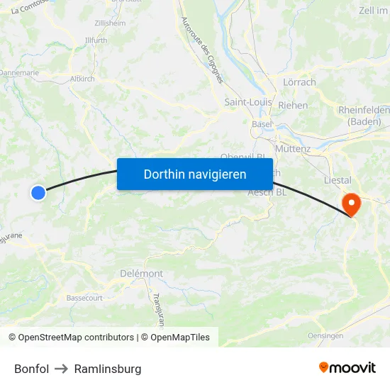 Bonfol to Ramlinsburg map