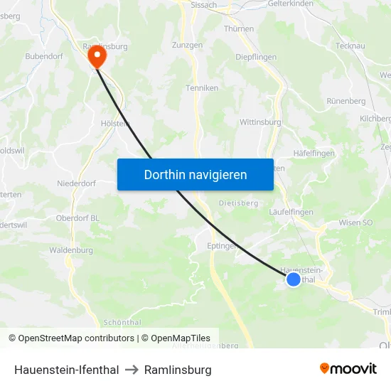 Hauenstein-Ifenthal to Ramlinsburg map