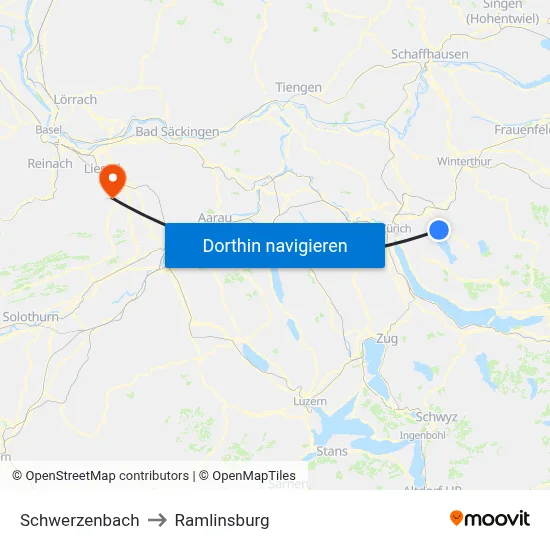 Schwerzenbach to Ramlinsburg map