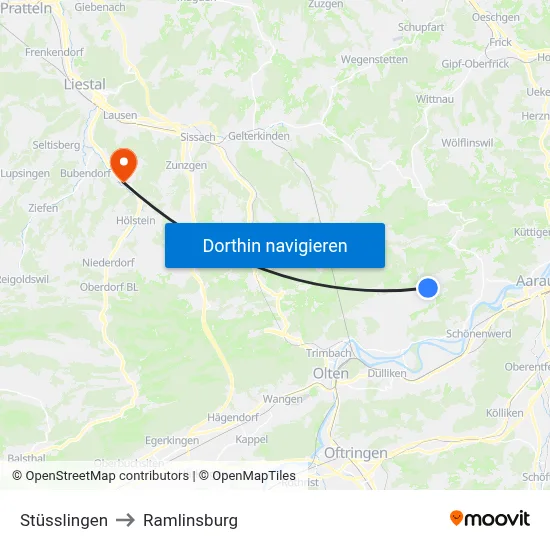 Stüsslingen to Ramlinsburg map