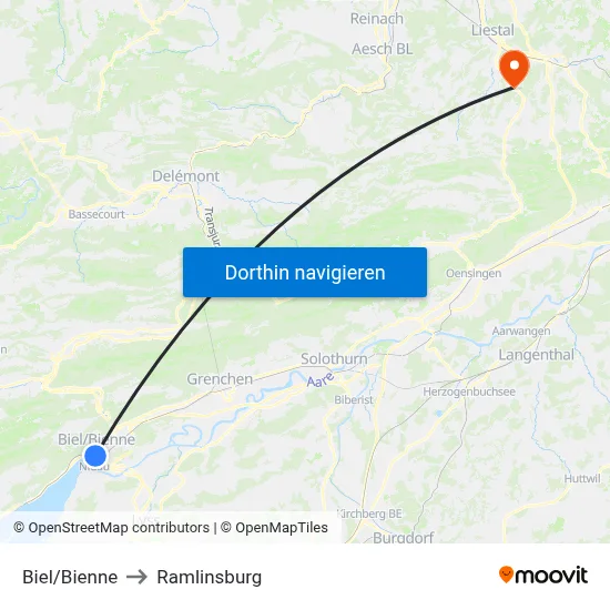 Biel/Bienne to Ramlinsburg map