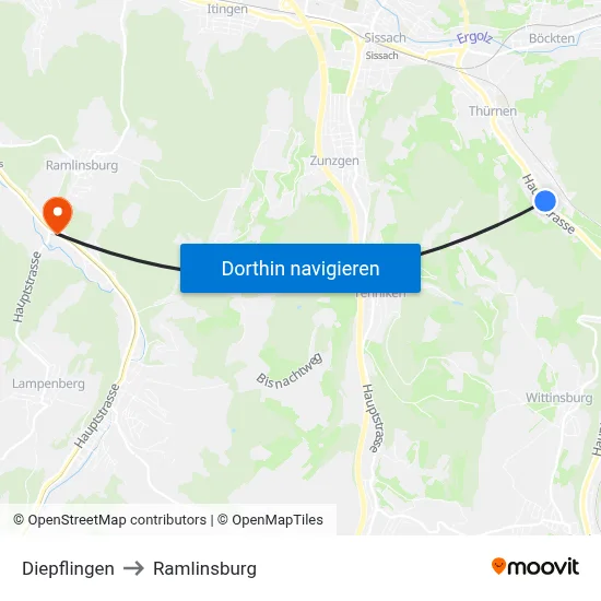 Diepflingen to Ramlinsburg map