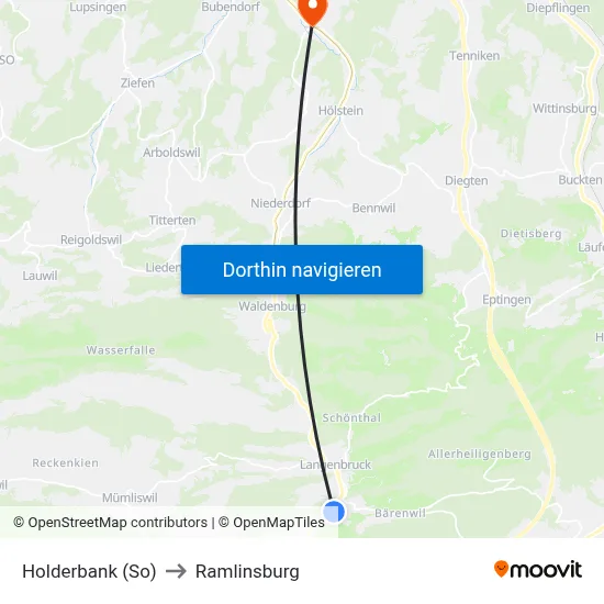 Holderbank (So) to Ramlinsburg map