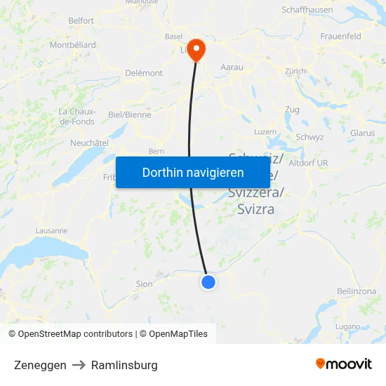 Zeneggen to Ramlinsburg map