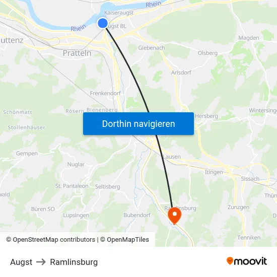Augst to Ramlinsburg map