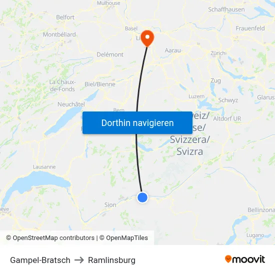 Gampel-Bratsch to Ramlinsburg map