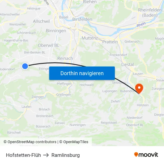Hofstetten-Flüh to Ramlinsburg map
