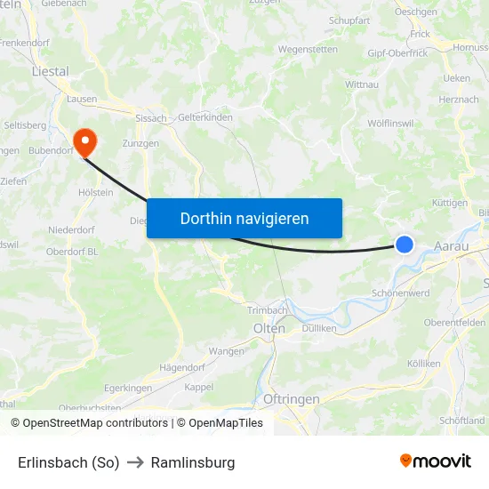 Erlinsbach (So) to Ramlinsburg map
