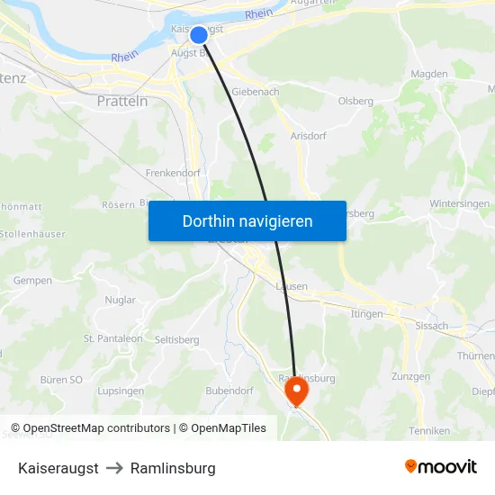 Kaiseraugst to Ramlinsburg map