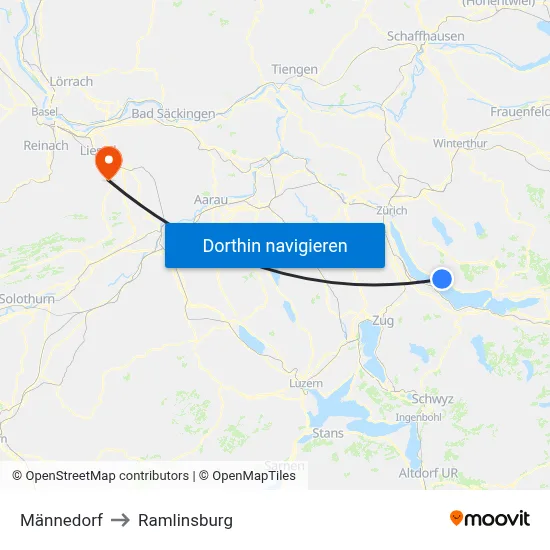 Männedorf to Ramlinsburg map