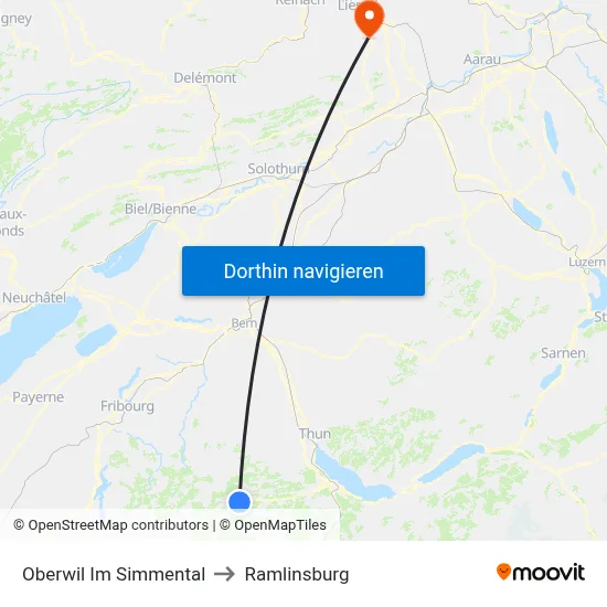 Oberwil Im Simmental to Ramlinsburg map