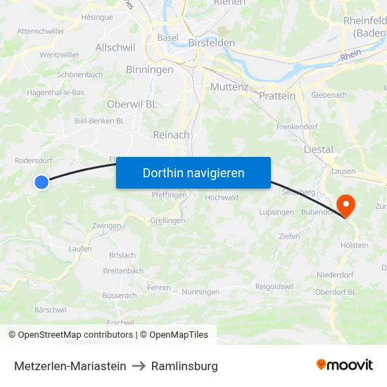Metzerlen-Mariastein to Ramlinsburg map
