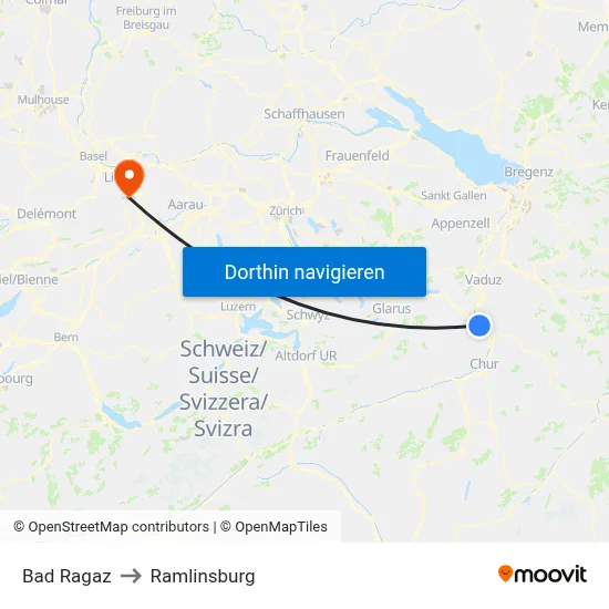 Bad Ragaz to Ramlinsburg map