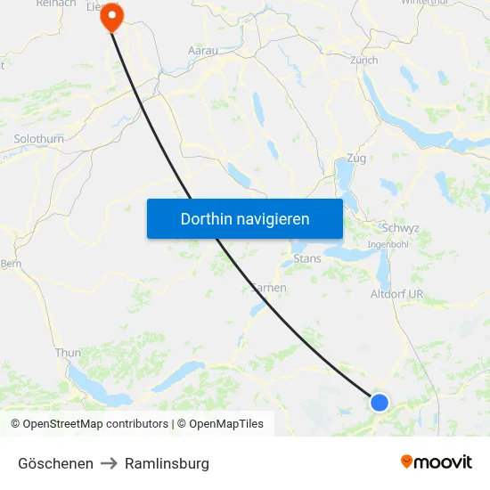 Göschenen to Ramlinsburg map