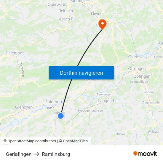 Gerlafingen to Ramlinsburg map