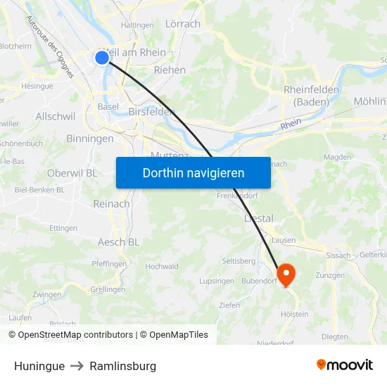 Huningue to Ramlinsburg map