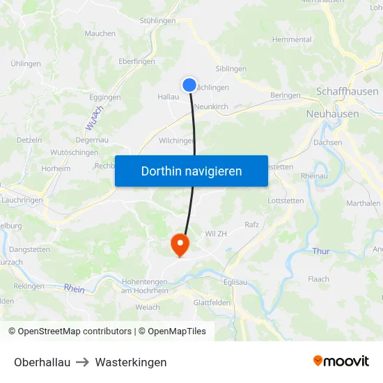 Oberhallau to Wasterkingen map