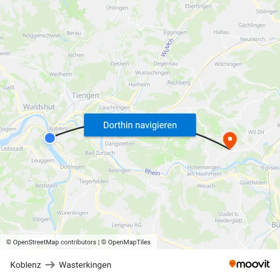 Koblenz to Wasterkingen map