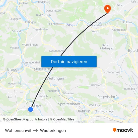 Wohlenschwil to Wasterkingen map