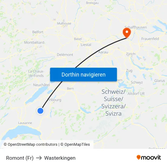 Romont (Fr) to Wasterkingen map