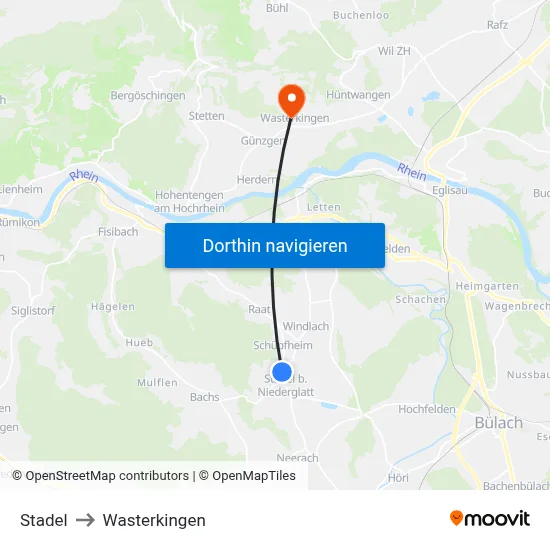 Stadel to Wasterkingen map