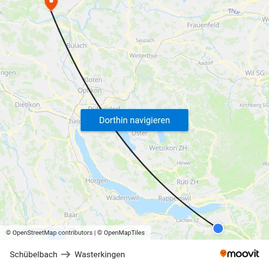 Schübelbach to Wasterkingen map