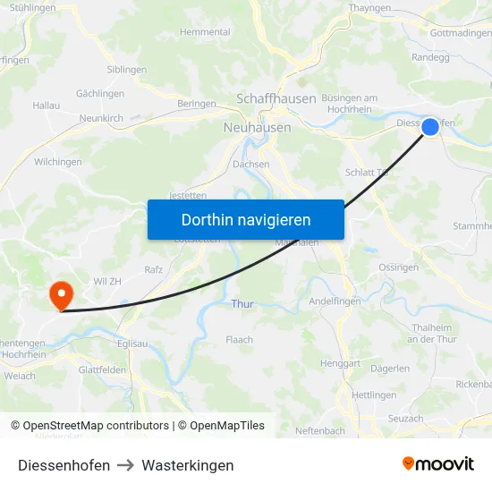 Diessenhofen to Wasterkingen map